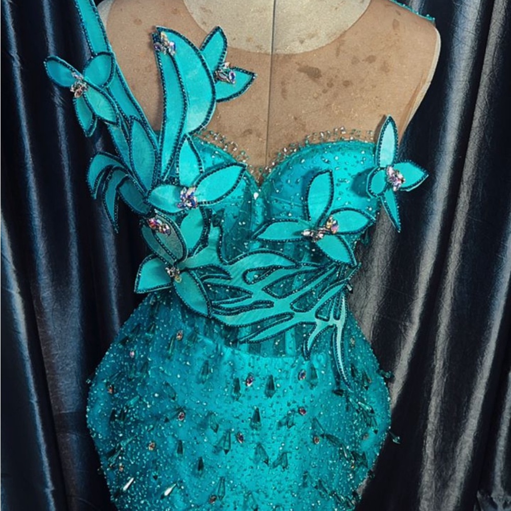 Custom teal Embellished Dress